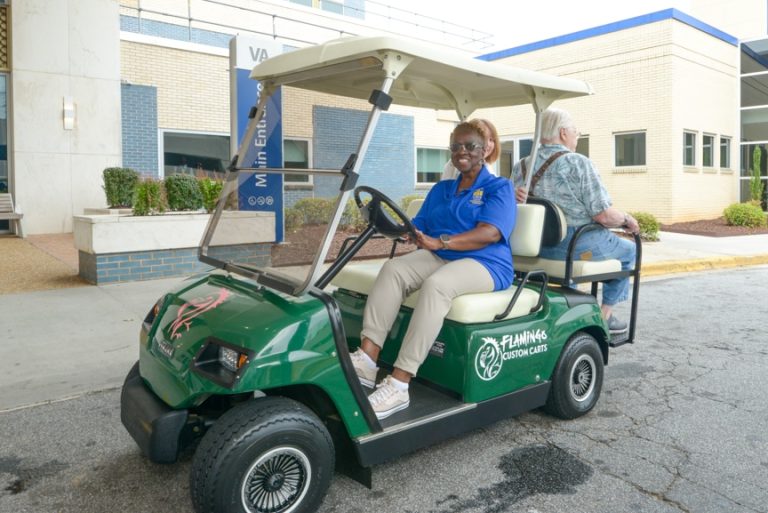 Refurbished Flamingo Custom Carts golf cart donation to Joseph Maxwell Cleland Atlanta VA Medical Center and veteran transport.