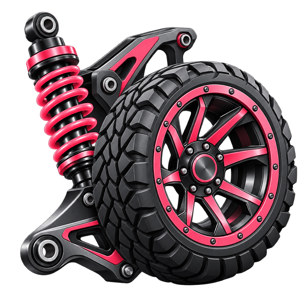 Custom golf cart wheels and lift kit components from Flamingo Custom Carts in Marietta, GA,