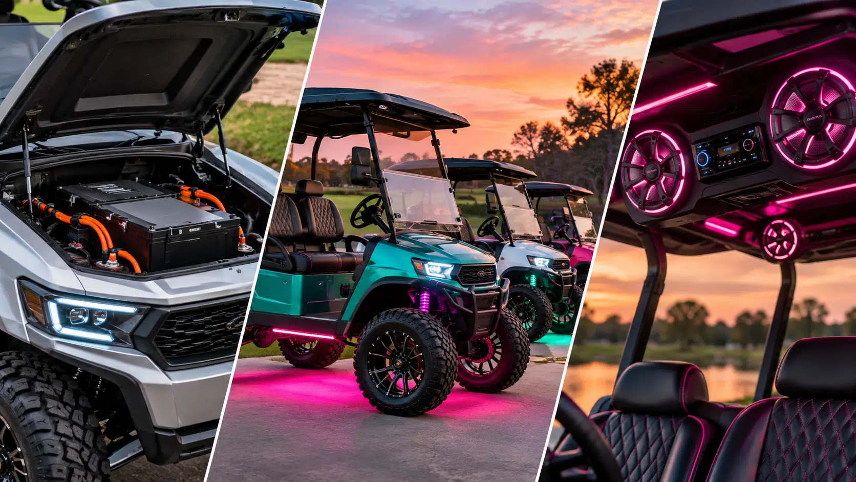 Custom golf cart with pink underglow