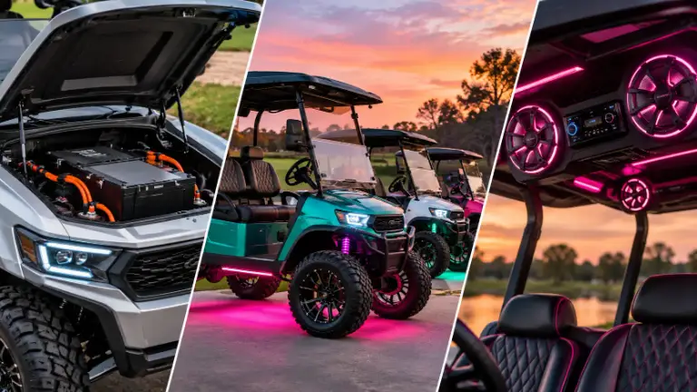 Custom golf cart with pink underglow
