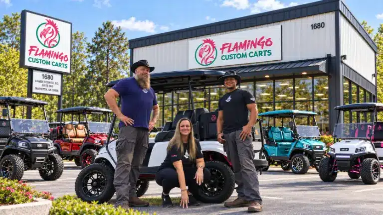 The Flamingo Custom Carts team outside the Marietta shop
